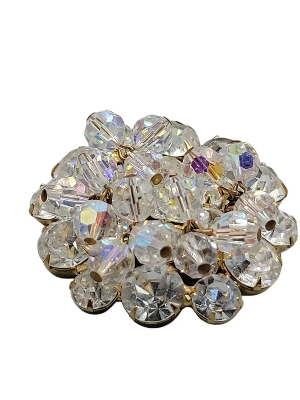 Vintage Juliana Brooch D&E Cha Cha Brooch AB Rhinestone Dangling Beads Gold Tone